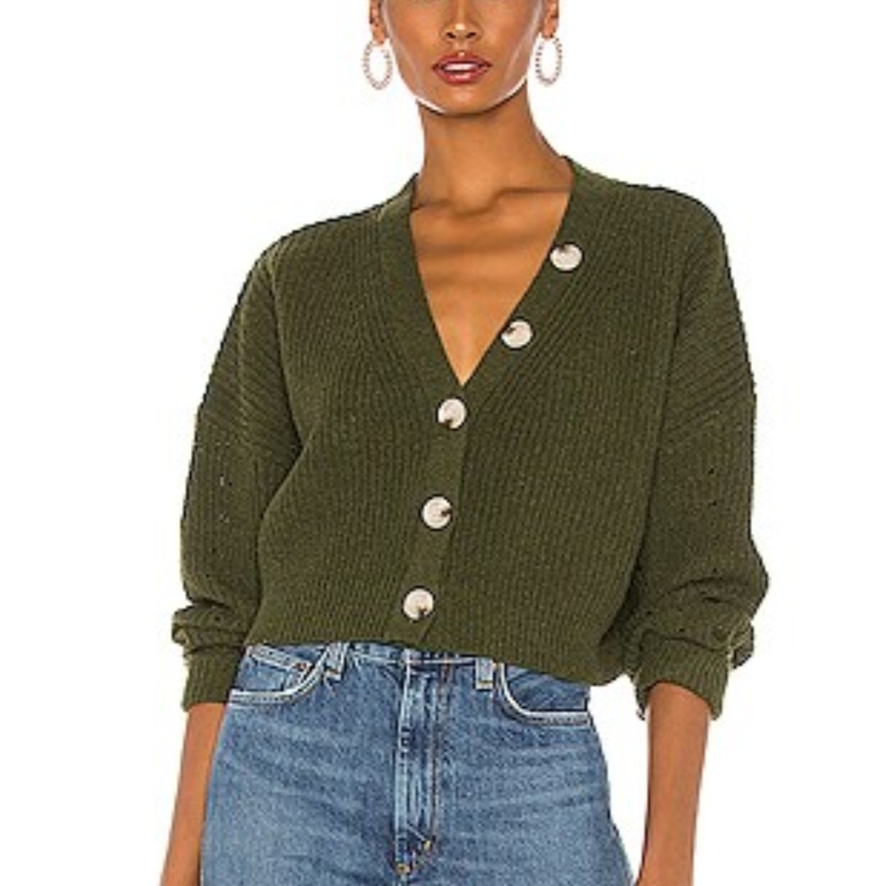 Line & Dot Scarlette Olive Green Button-Up Women's Sweater